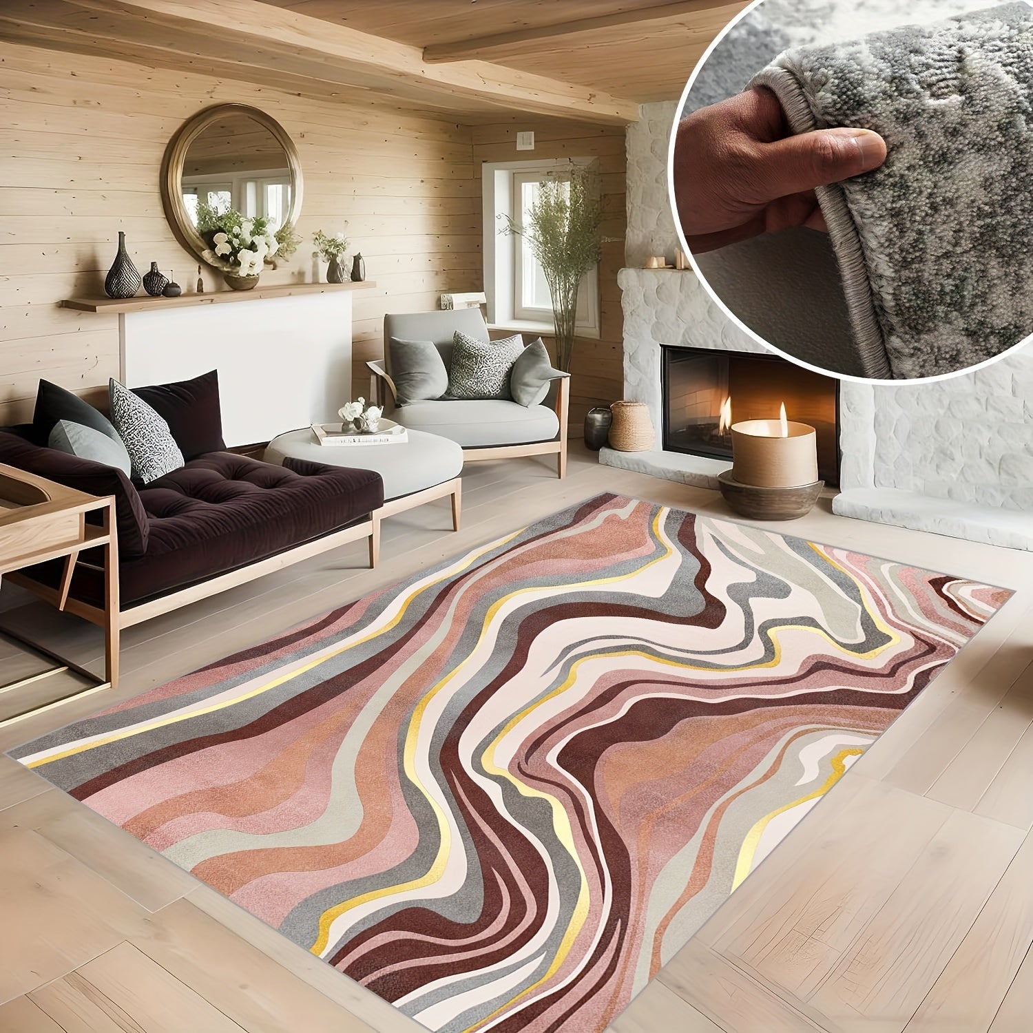 Striped Wave Area Rug Soft Faux Sheepskin Floor Mat for Living Room Bedroom
