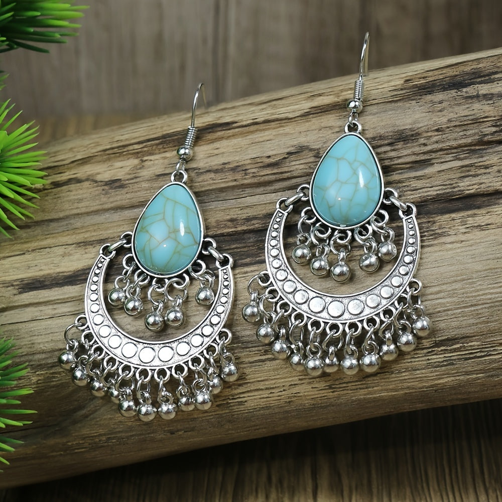 Vintage Silver Turquoise Women's Dangle Earrings Boho Style