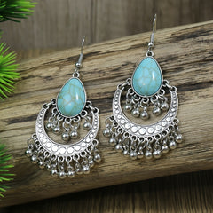 Vintage Silver Turquoise Women's Dangle Earrings Boho Style