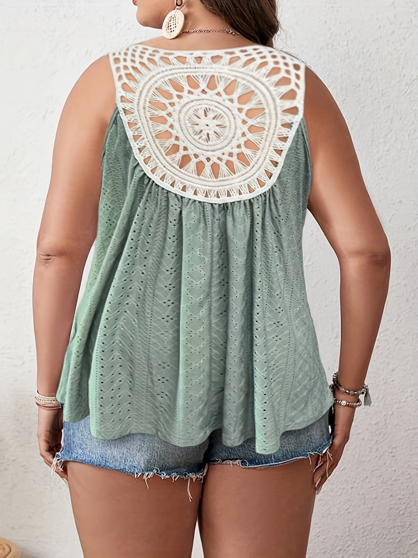  Eyelet Embroidery Lace Tank Top Cut Out Back V Neck