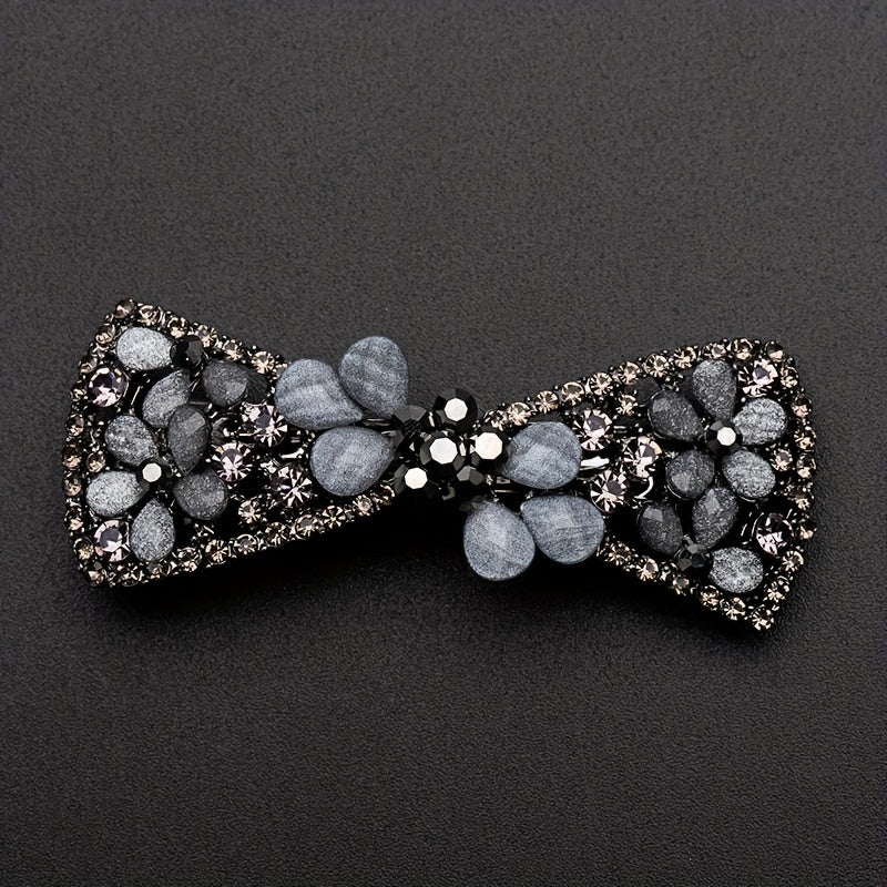 Vintage Rhinestone Flower Side Clip French Barrette Hair Accessories