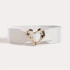 Heart Buckle Elastic Wide Belt Solid Waistband Women Decorative Girdle