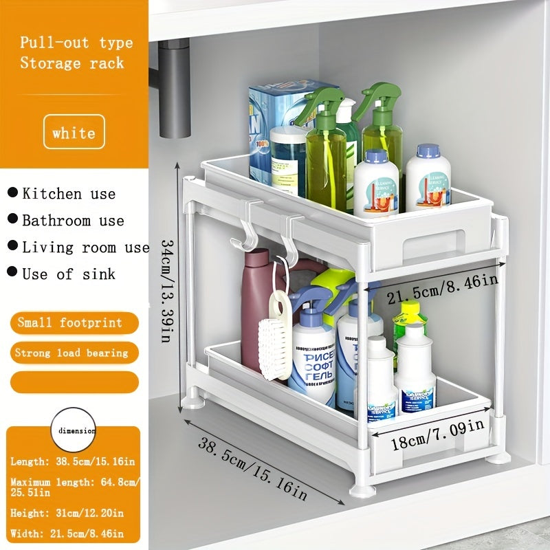 2 Tier Sink Organizer and Storage Rack with Hooks