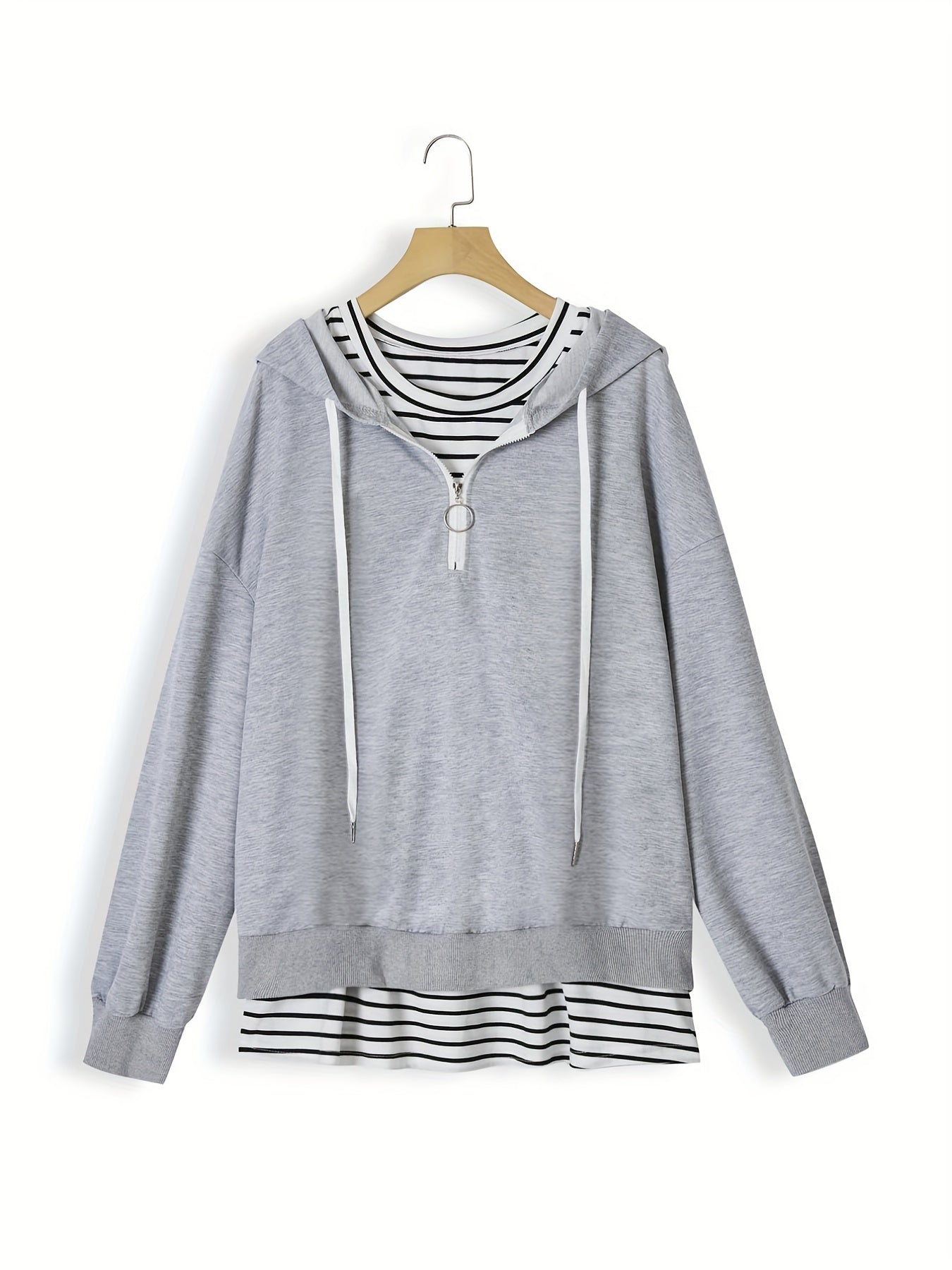 Women's Plus Solid Hoodie & Striped Tank Top Outfit