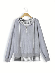 Women's Plus Solid Hoodie & Striped Tank Top Outfit