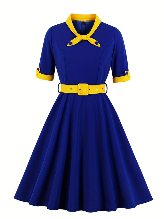  Retro Dress Women's Plus Bow Tie Flared A line Party Dress