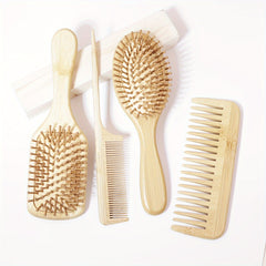 4-Piece Wooden Bristle Hair Brushes & Combs Set for Men and Women