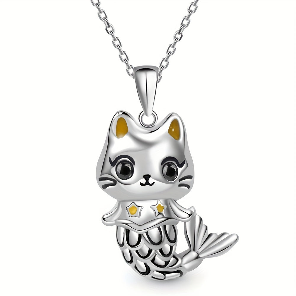 Mermaid Kitten Pendant Necklace Charm Women's Jewelry