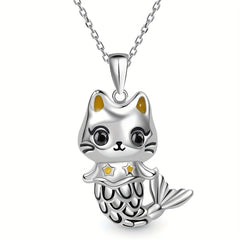 Mermaid Kitten Pendant Necklace Charm Women's Jewelry
