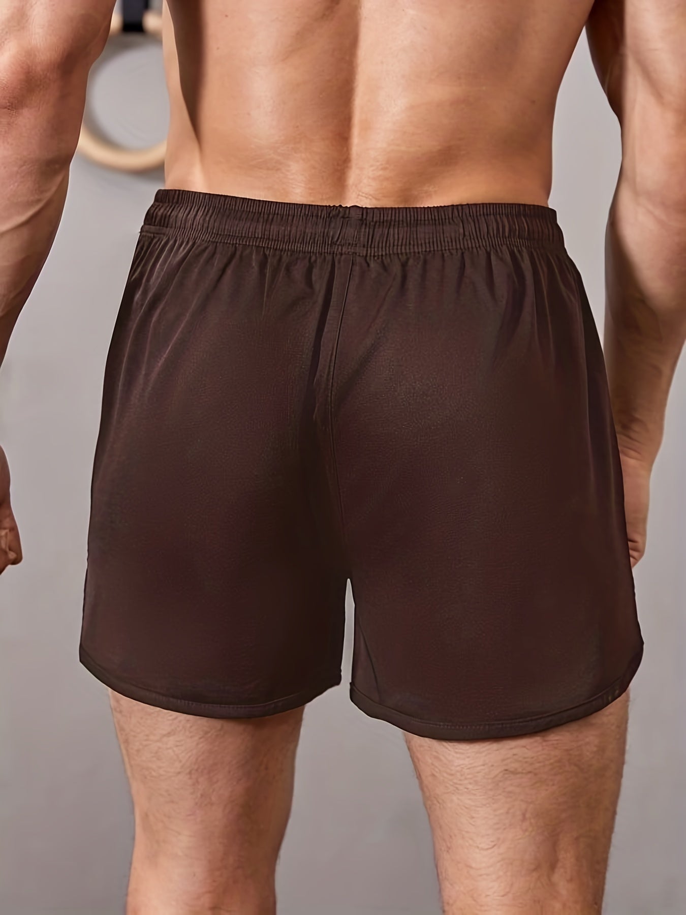Men's Quick Dry Beach Shorts Solid Color Active Drawstring Fitness Gym Shorts