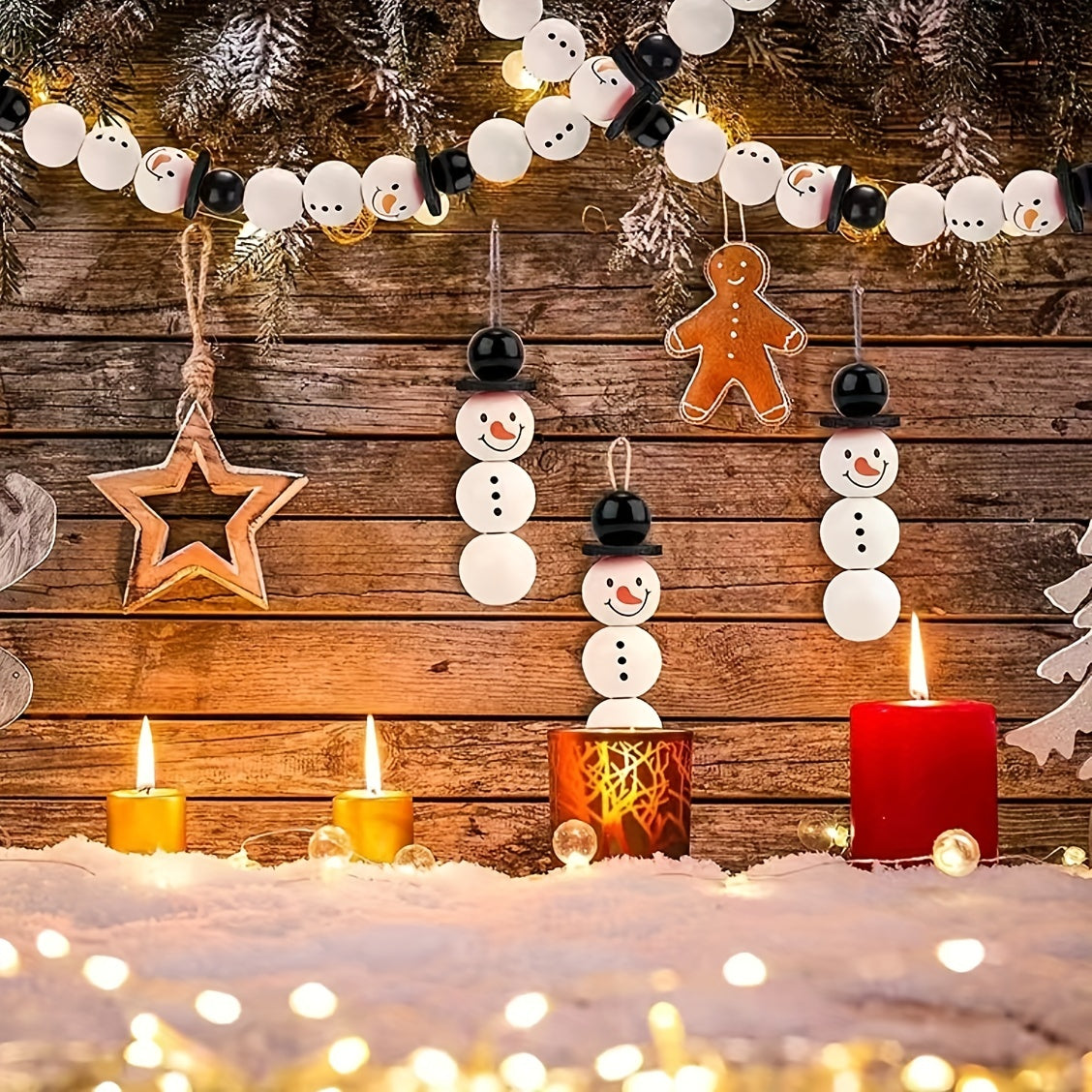Christmas Wooden Beads Ornaments Snowman Tree Decorations Crafts Supplies