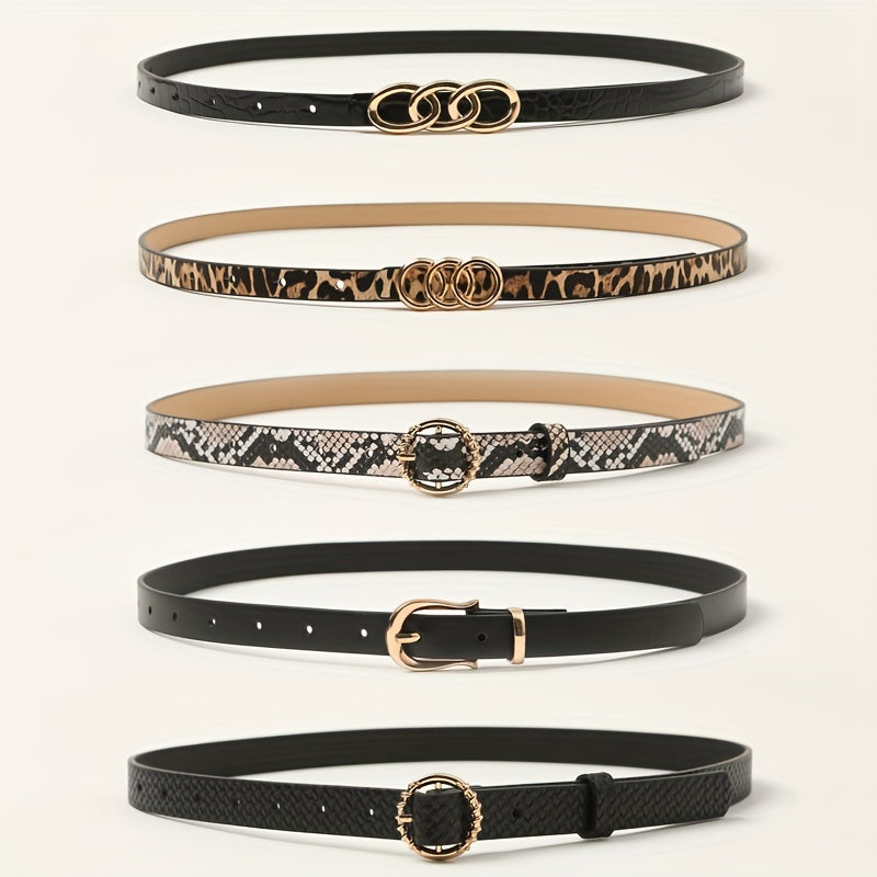5pcs Stylish PU Belt Snake Leopard Print Vintage Belt Thin Dress Girdle