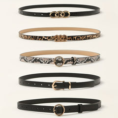 5pcs Stylish PU Belt Snake Leopard Print Vintage Belt Thin Dress Girdle