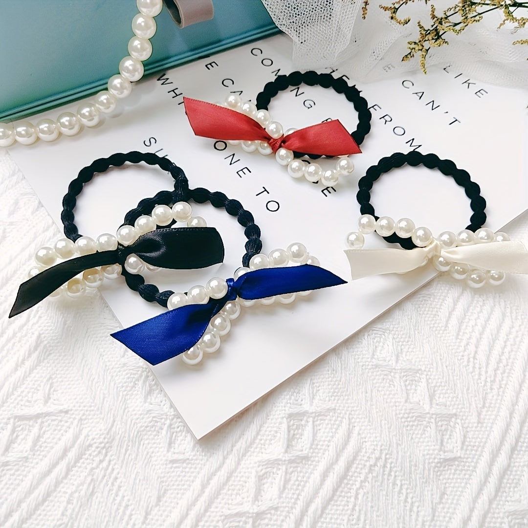 Faux Pearl Bow Hair Tie Headdress Prom Party Mother's Gift