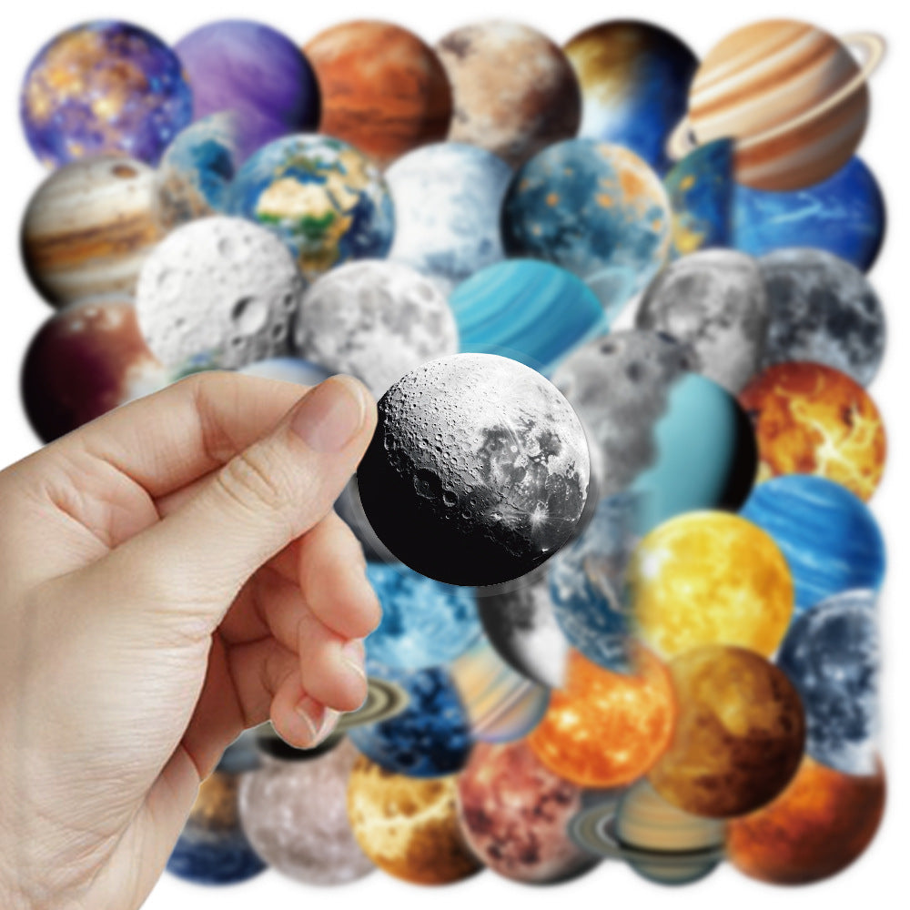 50 Space Themed Transparent Stickers Reusable PET Designs for DIY Decor