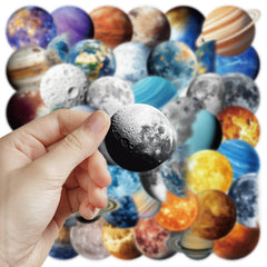 50 Space Themed Transparent Stickers Reusable PET Designs for DIY Decor
