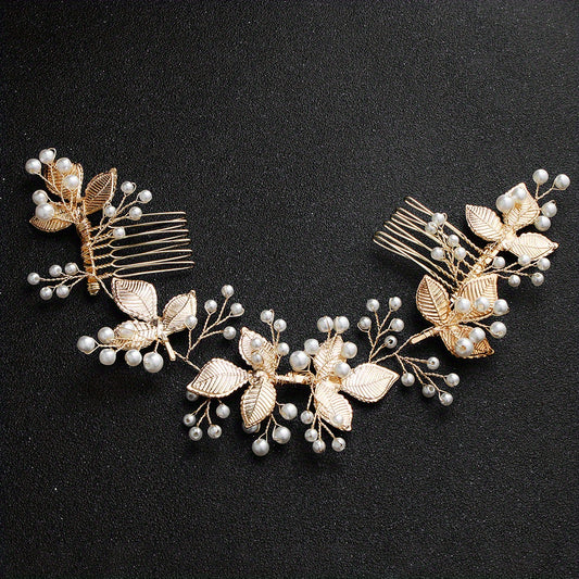 Leaf & Faux Pearl Hair Comb Bridal Wedding Headwear Hair Styling Accessory