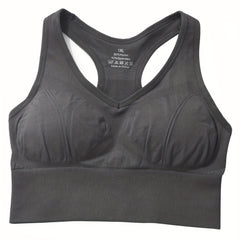  Sports Bra Women's Plus Solid Ribbed Round Neck Seamless Stretch Bra