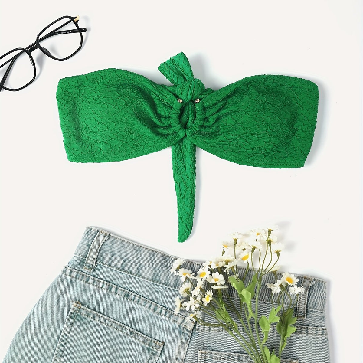Solid Bandeau Tie Back Bikini Top