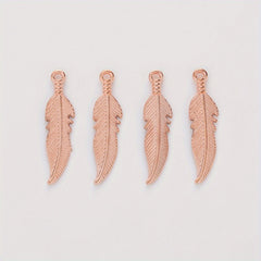 50pcs Double Sided Feather Charms Antique Silver Pendant