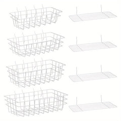 8pcs Pegboard Storage Rack Basket - 4 Sizes Baskets & 4 Plates Wire Shelf