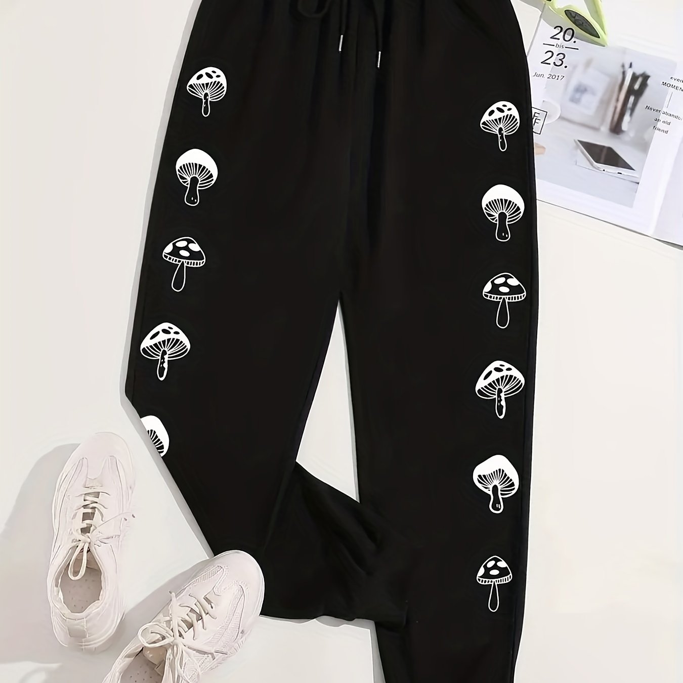  Mushroom Print Joggers Elastic Drawstring Pants