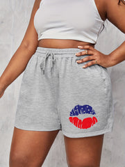 Flag Lips Print Drawstring Stretch Shorts