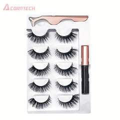 5 Pairs Magnetic False Eyelashes Set With Liquid Eyeliner And Tweezers