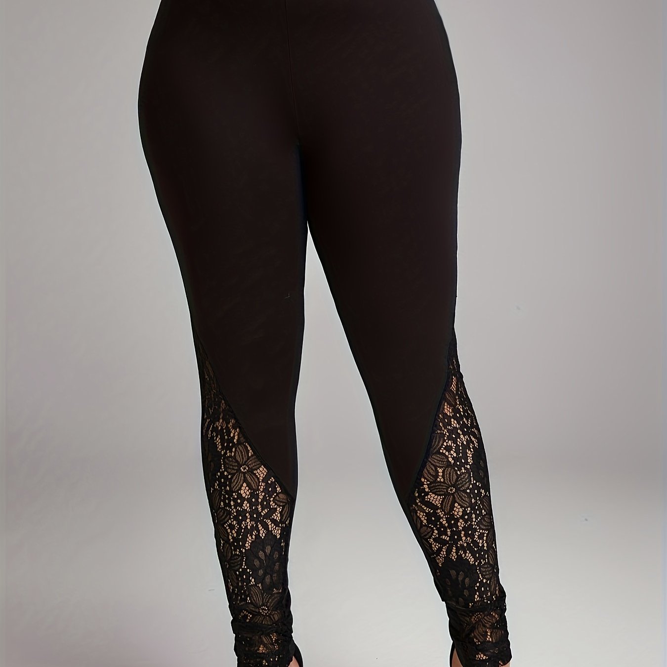  Sports Leggings Women's Plus Solid Contrast Lace Skinny