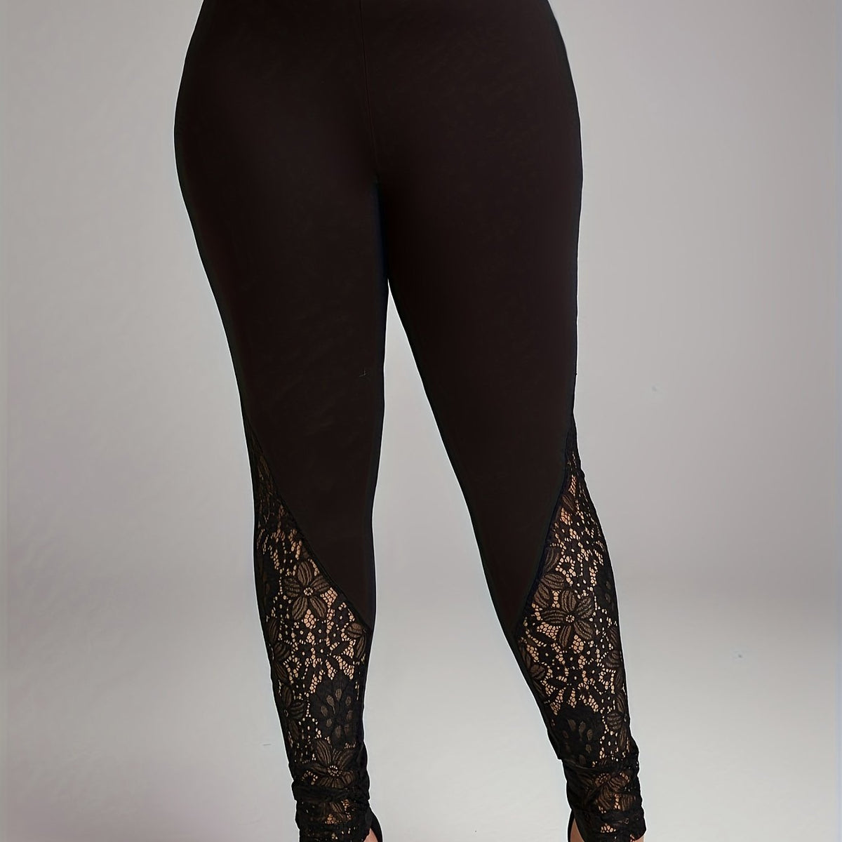  Sports Leggings Women's Plus Solid Contrast Lace Skinny