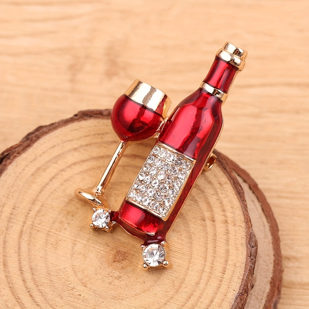 Rhinestone Wine Bottle Wine Glass Brooch Clothing Backpack Creative Pin