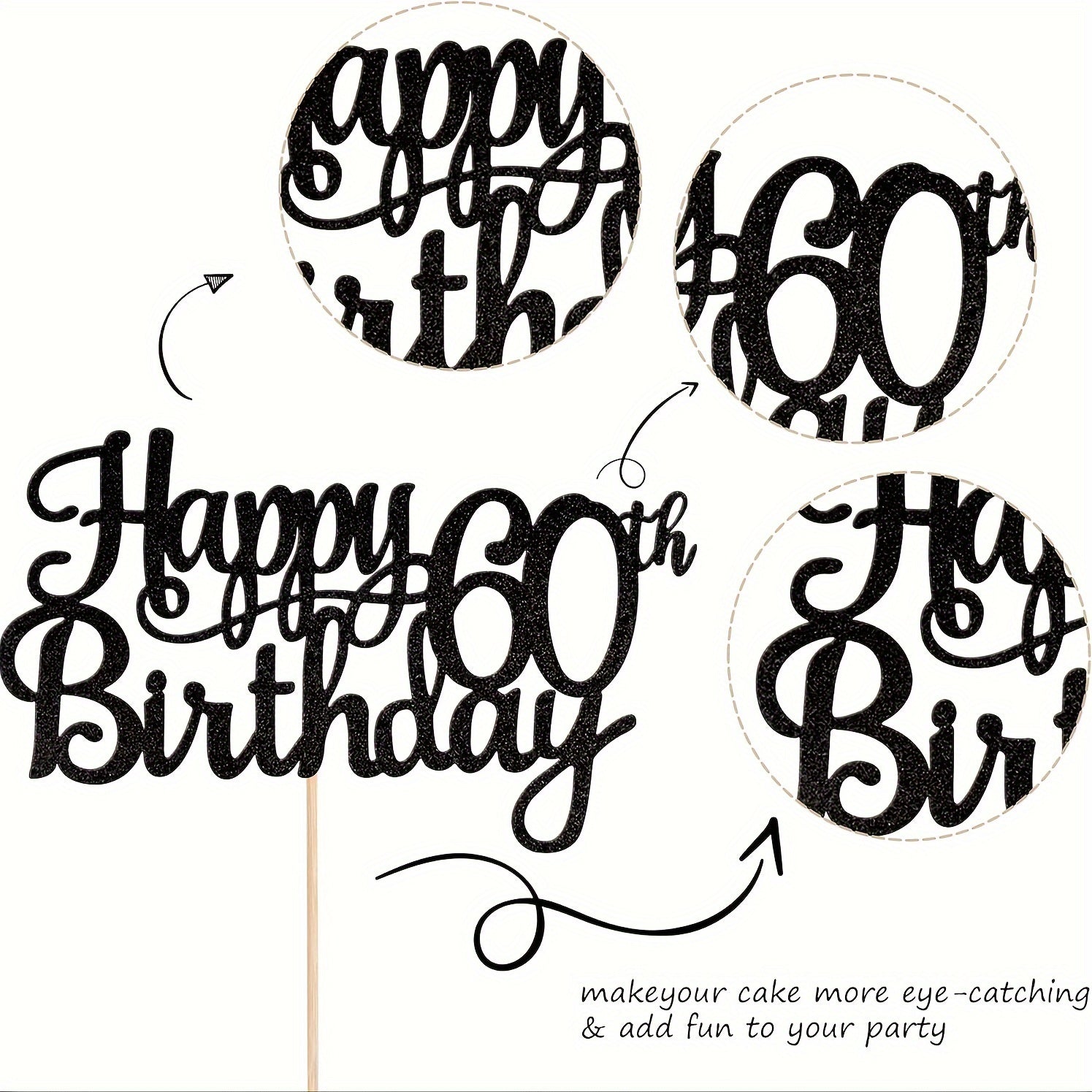 Glitter Happy 60th Birthday Cake Topper - Fabulous Party Decor