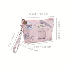 Flower Bird Cosmetic Bag Waterproof Canvas Makeup Pouch Small Travel Organizer