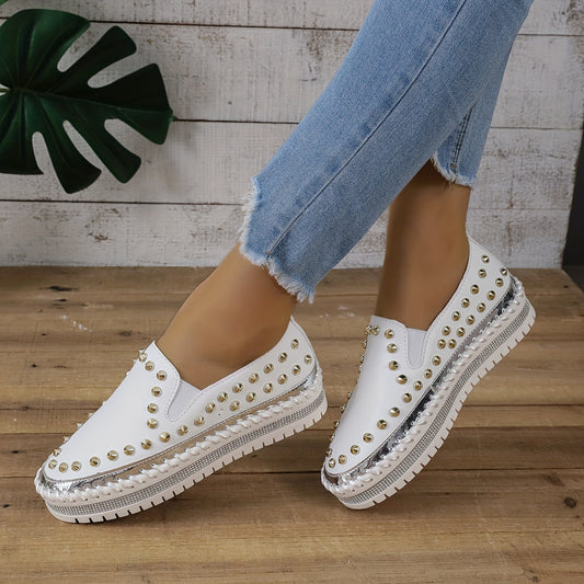 Metal Rivet Decor Preppy School Skate Shoes Flat Lightweight Loafers