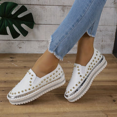 Metal Rivet Decor Preppy School Skate Shoes Flat Lightweight Loafers