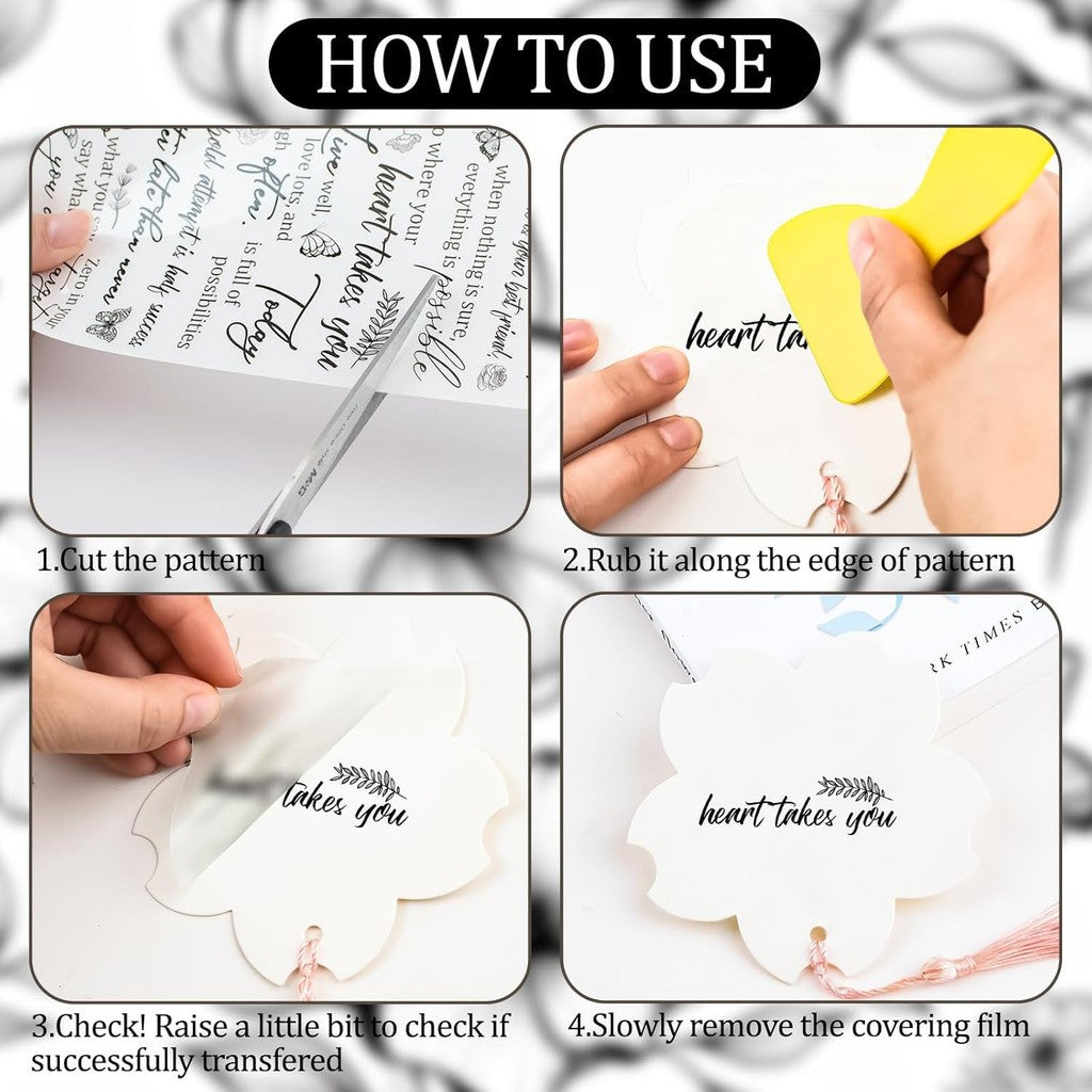 5pcs Inspirational Quotes & Butterfly Designs Rub On Transfer Stickers