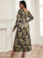  Sexy Camo Print Long Sleeve Maxi Dress