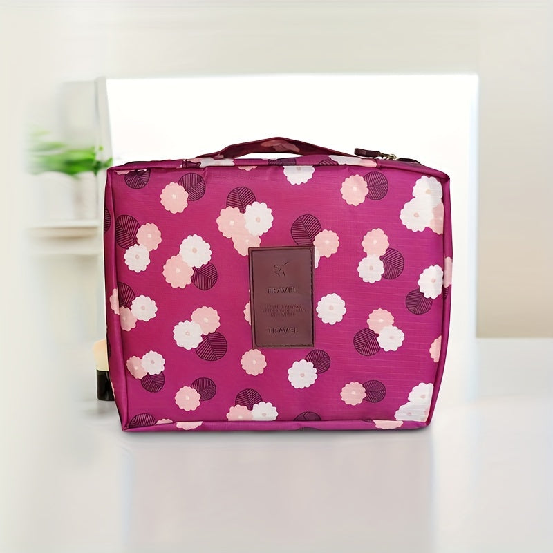 Floral Print Cosmetic Bag Travel Toiletry Makeup Zipper Bag