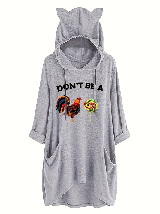  Women's Funny Chicken & Lollipop Print Cat Hoodie Dress