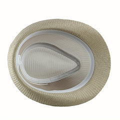 Beige Fedora Cap Mesh Breathable Short Brim Jazz Hat Lightweight Sun Hat