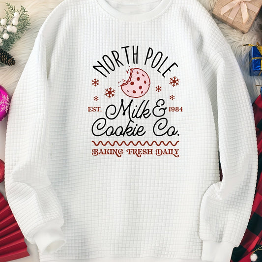 Women's Plus Size Christmas Lounge Top with Cookie & Letter Print