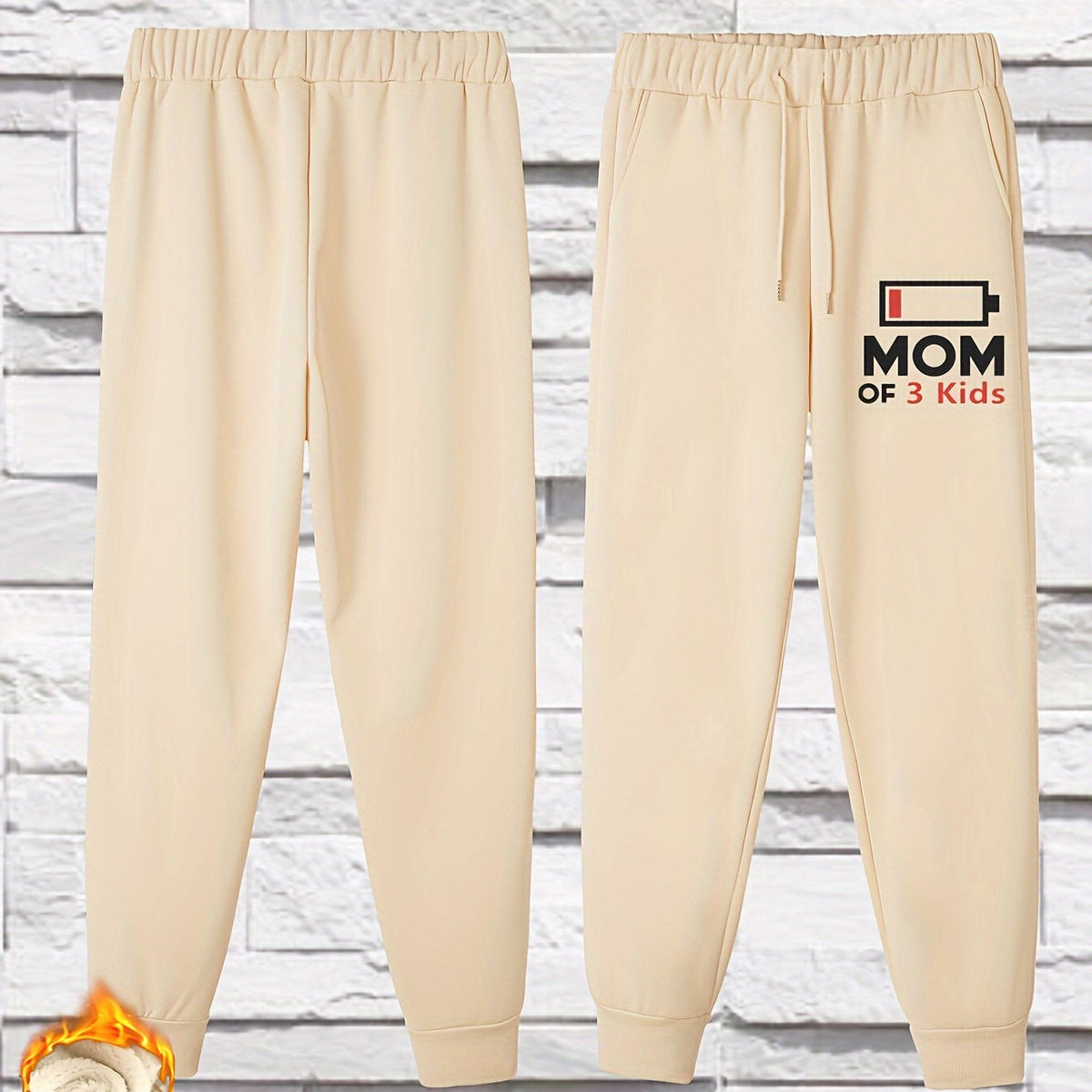  Casual Pants Women's Plus & Letter Print Liner Fleece Elastic Drawstri