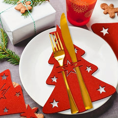 Christmas Tree Cutlery Holder Pockets - Set of 6