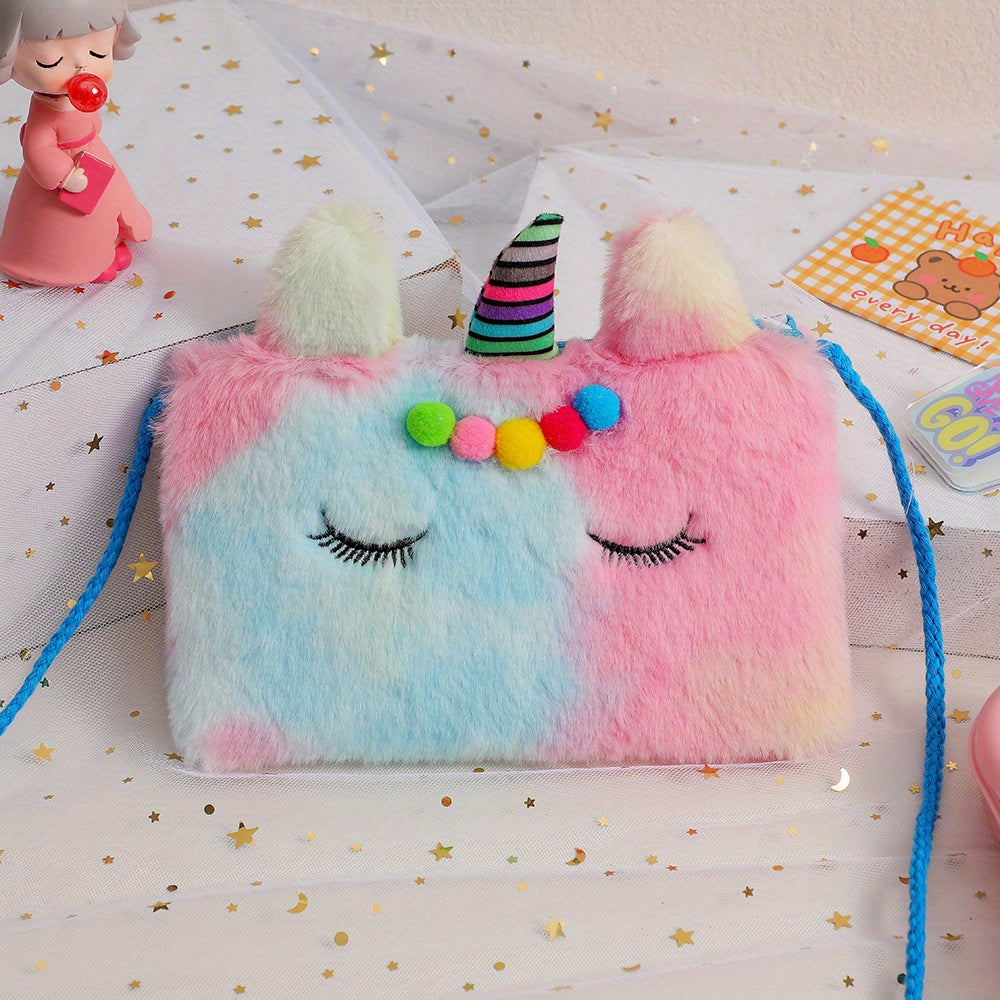 Girls Sequin Plush Unicorn Tie Dye Bag Coin Purse Crossbody Bag