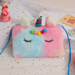 Girls Sequin Plush Unicorn Tie Dye Bag Coin Purse Crossbody Bag