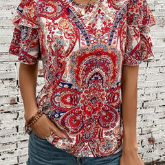  Boho Blouse Women's Plus Floral Print Layered Butterfly Sleeve Top