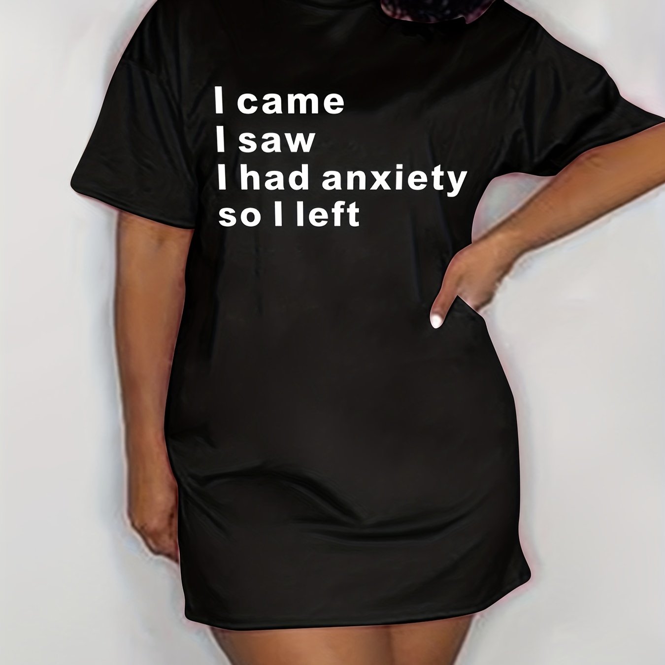  Slogan Print Tee Dress Women's Short Sleeve Mini Dress