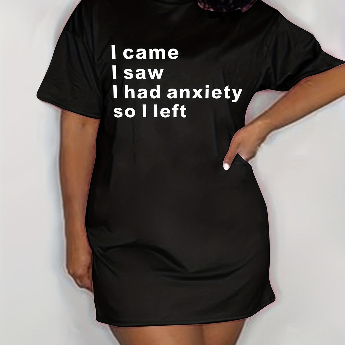  Slogan Print Tee Dress Women's Short Sleeve Mini Dress