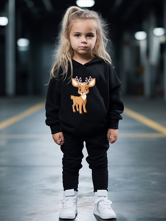 Christmas Reindeer Print Hoodies Pants Set For Kids Sports Gift