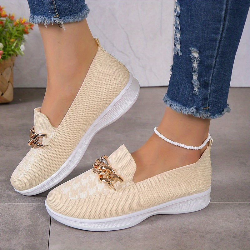 Rhinestone Chain Sneakers Houndstooth Low Top Platform Knit Shoes